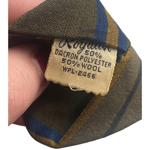 Vintage 1950s Tie Royalist Necktie Super Skinny 2.5" Olive Green Stripe Mod MCM - Picture 6 of 6